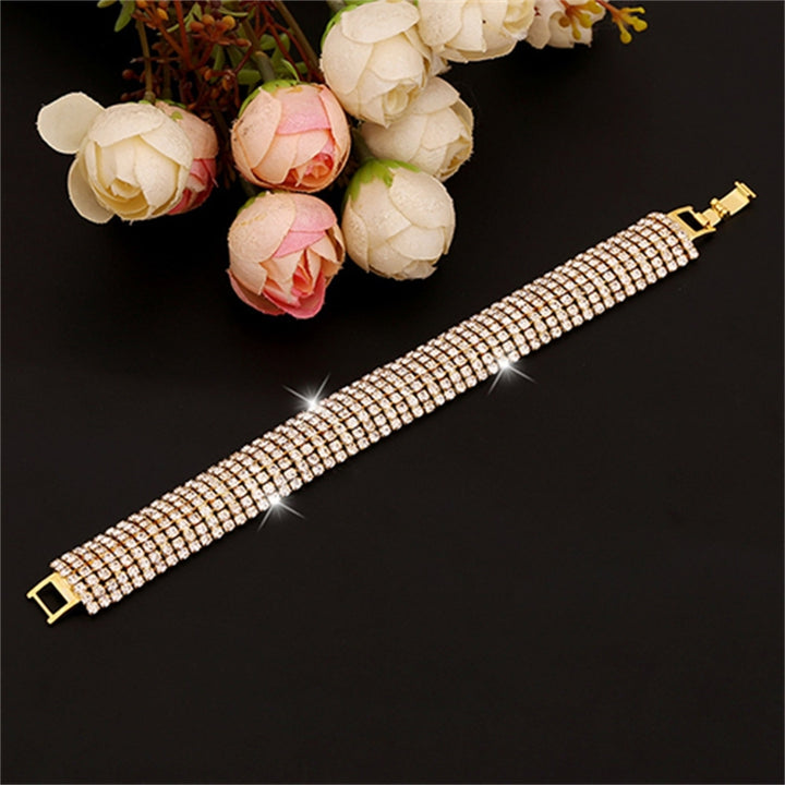 Women Roman Style Rhinestone Wide Bangle Bracelet Jewelry Gift for Wedding Party Banquet Image 7