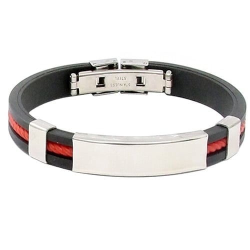 Mens Womens Cool Stainless Steel Rubber Wristband Bangle Clasp Cuff Bracelet Image 4