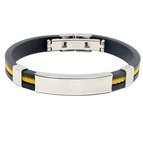 Mens Womens Cool Stainless Steel Rubber Wristband Bangle Clasp Cuff Bracelet Image 4