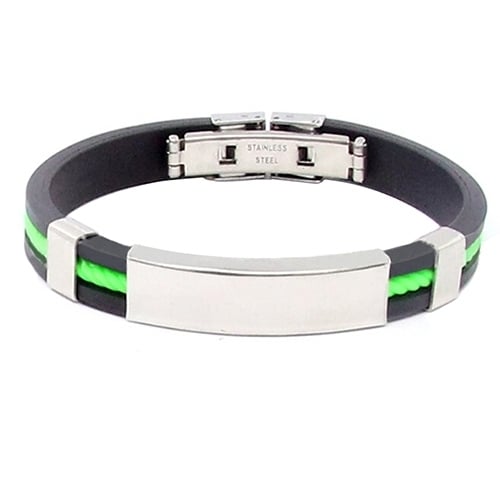 Mens Womens Cool Stainless Steel Rubber Wristband Bangle Clasp Cuff Bracelet Image 6