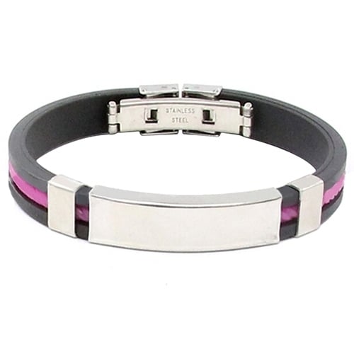 Mens Womens Cool Stainless Steel Rubber Wristband Bangle Clasp Cuff Bracelet Image 7