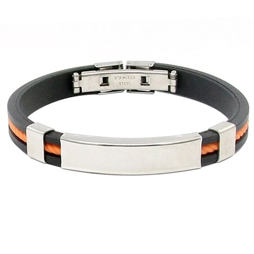 Mens Womens Cool Stainless Steel Rubber Wristband Bangle Clasp Cuff Bracelet Image 8