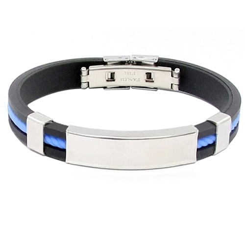 Mens Womens Cool Stainless Steel Rubber Wristband Bangle Clasp Cuff Bracelet Image 9