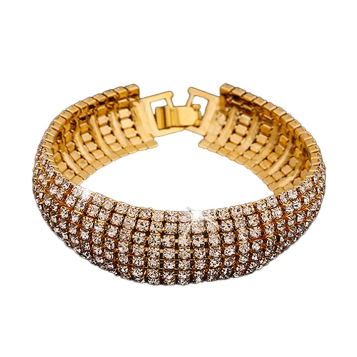 Women Roman Style Rhinestone Wide Bangle Bracelet Jewelry Gift for Wedding Party Banquet Image 1