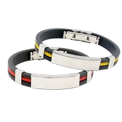 Mens Womens Cool Stainless Steel Rubber Wristband Bangle Clasp Cuff Bracelet Image 12