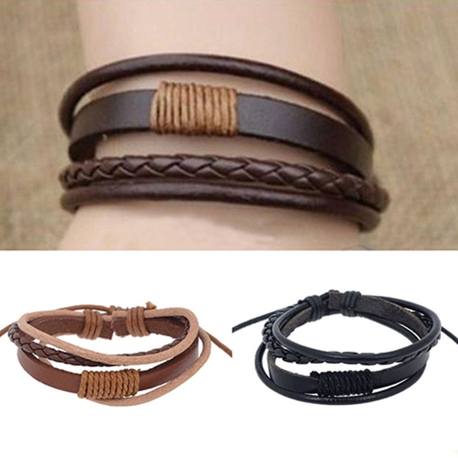 Bracelet 4-layers Braided Jewelry Accessories Handmade Faux Leather Bangle for Unisex Image 1