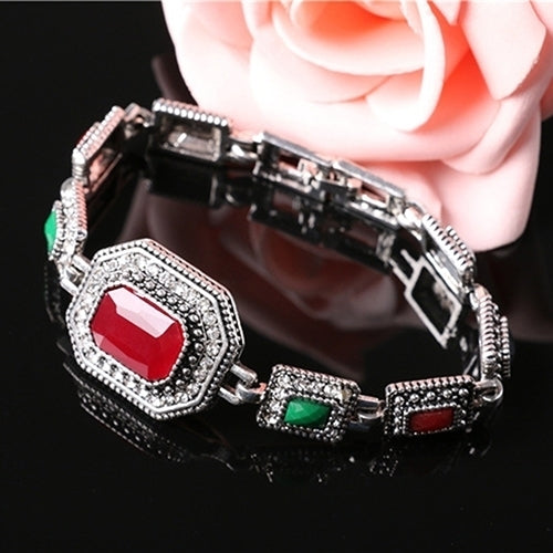 Womens Classic Alloy Rhinestones Polygon Faux Gem Big Stone Bracelet Bangle Image 1