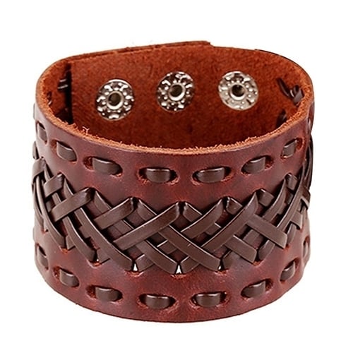 Mens Womens Punk Braid Faux Leather Wide Cuff Bracelet Button Wristband Bangle Image 6