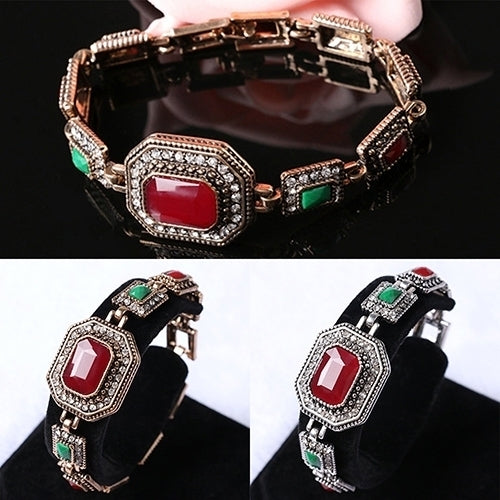 Womens Classic Alloy Rhinestones Polygon Faux Gem Big Stone Bracelet Bangle Image 2