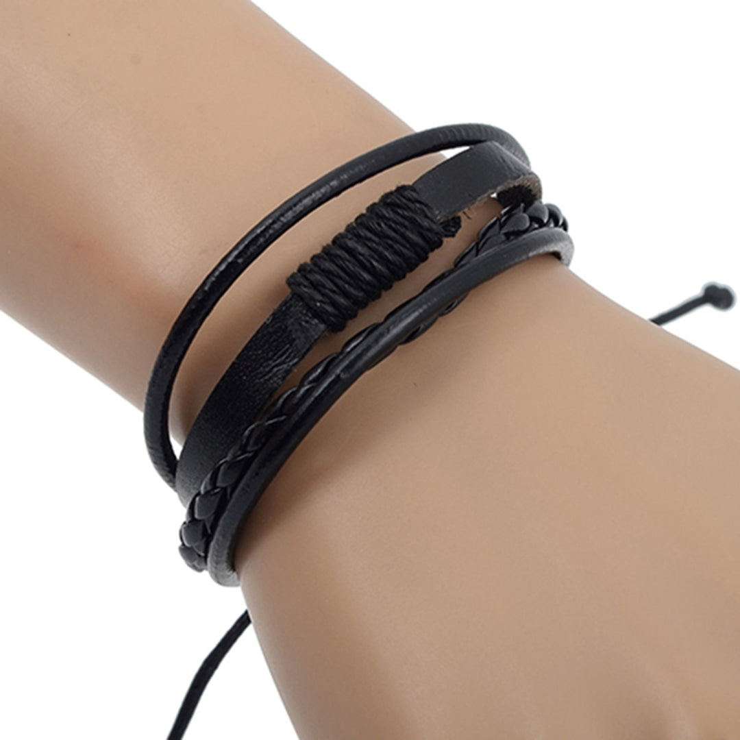 Bracelet 4-layers Braided Jewelry Accessories Handmade Faux Leather Bangle for Unisex Image 4