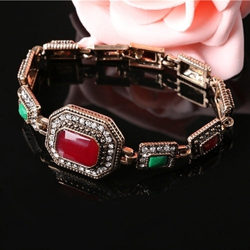 Womens Classic Alloy Rhinestones Polygon Faux Gem Big Stone Bracelet Bangle Image 4