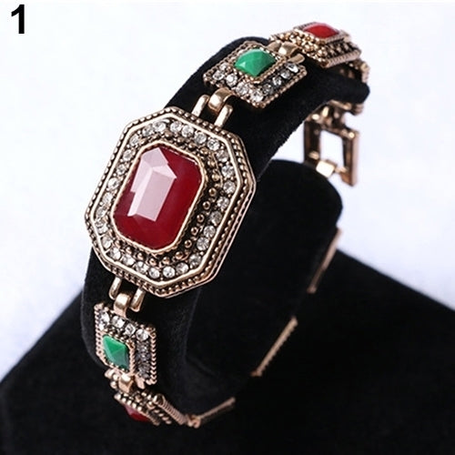 Womens Classic Alloy Rhinestones Polygon Faux Gem Big Stone Bracelet Bangle Image 4