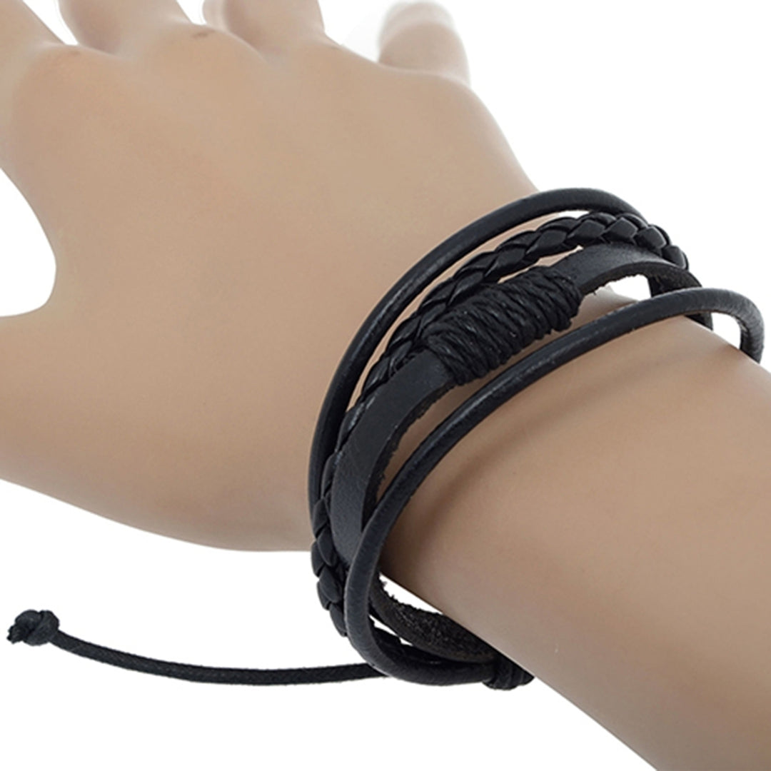 Bracelet 4-layers Braided Jewelry Accessories Handmade Faux Leather Bangle for Unisex Image 4