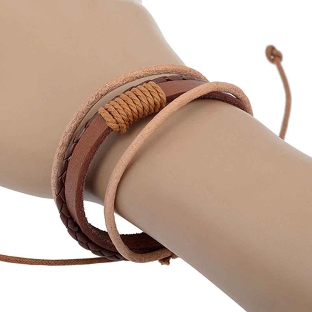 Bracelet 4-layers Braided Jewelry Accessories Handmade Faux Leather Bangle for Unisex Image 6