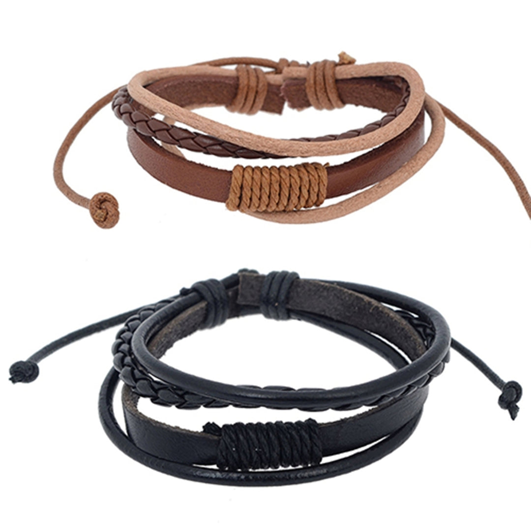 Bracelet 4-layers Braided Jewelry Accessories Handmade Faux Leather Bangle for Unisex Image 7