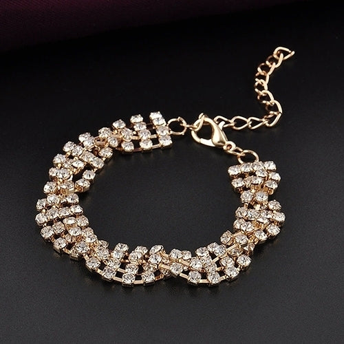 Fashion Womens Gold Silver Plated Clear Crystal Chain Bracelet Bangle Jewelry Image 2