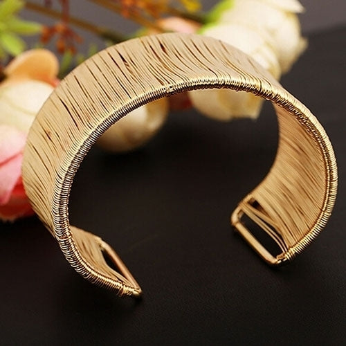 Womens Handmade Wire Opening Bangle Punk Golden Silver Alloy Upper Arm Bracelet Image 1