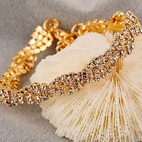 Fashion Womens Gold Silver Plated Clear Crystal Chain Bracelet Bangle Jewelry Image 4