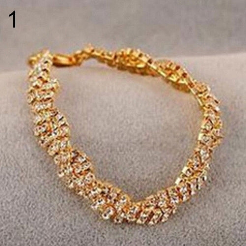 Fashion Womens Gold Silver Plated Clear Crystal Chain Bracelet Bangle Jewelry Image 7