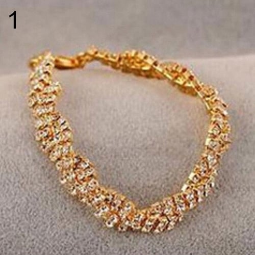 Fashion Womens Gold Silver Plated Clear Crystal Chain Bracelet Bangle Jewelry Image 1