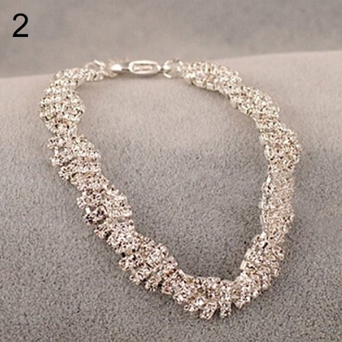 Fashion Womens Gold Silver Plated Clear Crystal Chain Bracelet Bangle Jewelry Image 1