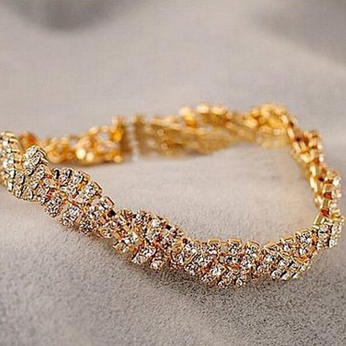 Fashion Womens Gold Silver Plated Clear Crystal Chain Bracelet Bangle Jewelry Image 9