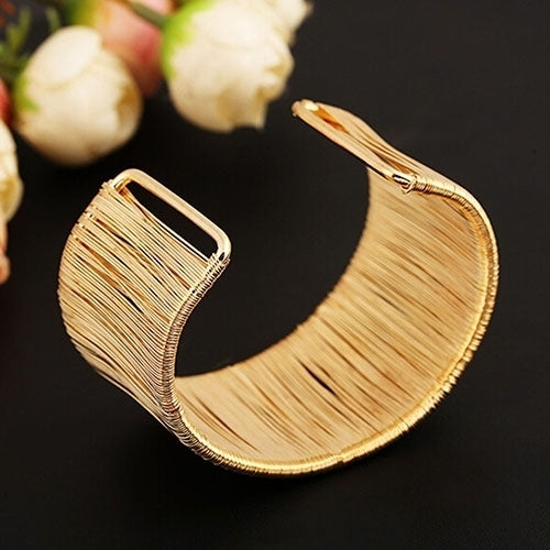 Womens Handmade Wire Opening Bangle Punk Golden Silver Alloy Upper Arm Bracelet Image 7