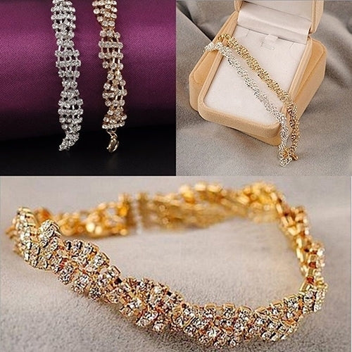 Fashion Womens Gold Silver Plated Clear Crystal Chain Bracelet Bangle Jewelry Image 11