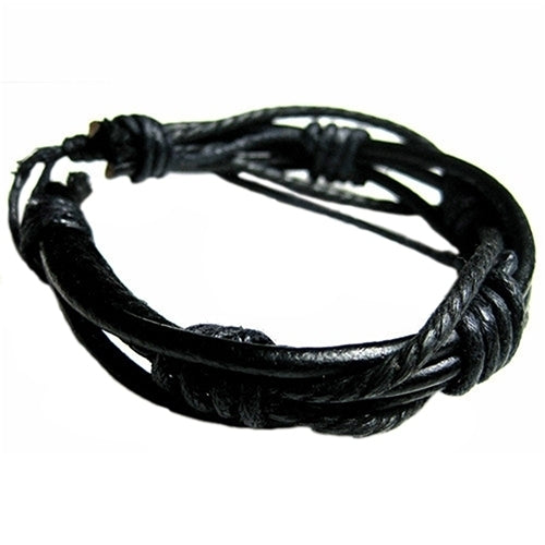 Mens Womens Braided Tribal Multilayer Bangle Faux Leather Cuff Bracelet Gift Image 2