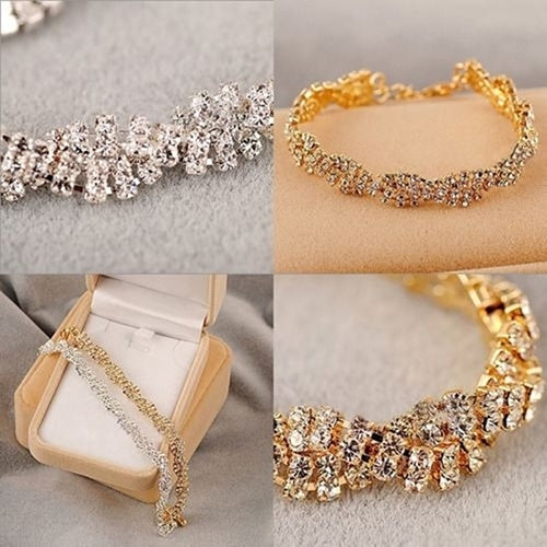 Fashion Womens Gold Silver Plated Clear Crystal Chain Bracelet Bangle Jewelry Image 12