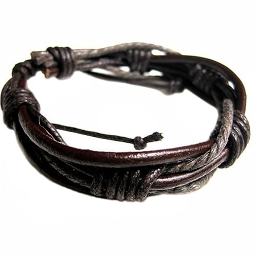 Mens Womens Braided Tribal Multilayer Bangle Faux Leather Cuff Bracelet Gift Image 4