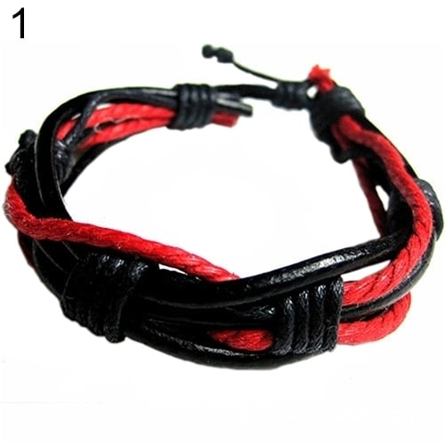 Mens Womens Braided Tribal Multilayer Bangle Faux Leather Cuff Bracelet Gift Image 12