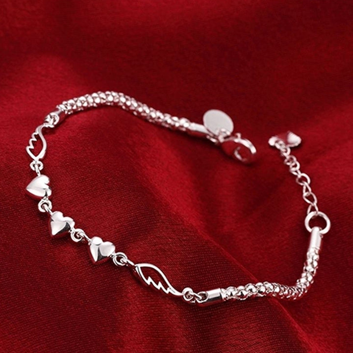 Womens 925 Sterling Silver Charm Love Heart Wings Bracelet Cuff Bangle Jewelry Image 6