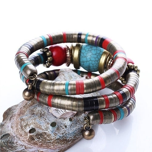 Bohemian Women Girl Multilayer Turquoise Beaded Bangle Bracelet Jewelry Gift Image 2