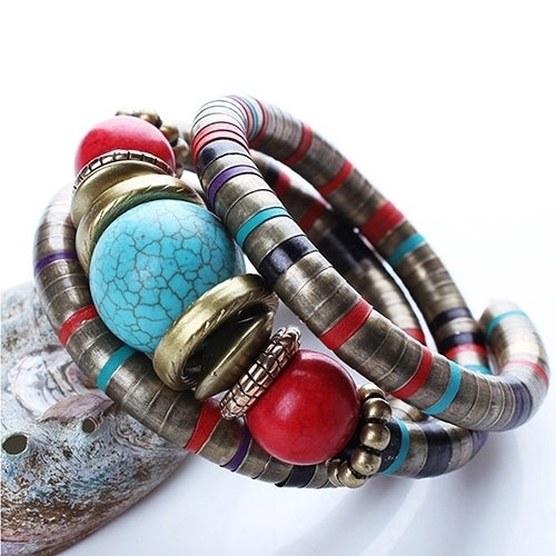 Bohemian Women Girl Multilayer Turquoise Beaded Bangle Bracelet Jewelry Gift Image 3