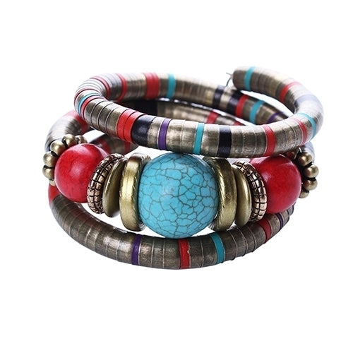 Bohemian Women Girl Multilayer Turquoise Beaded Bangle Bracelet Jewelry Gift Image 4