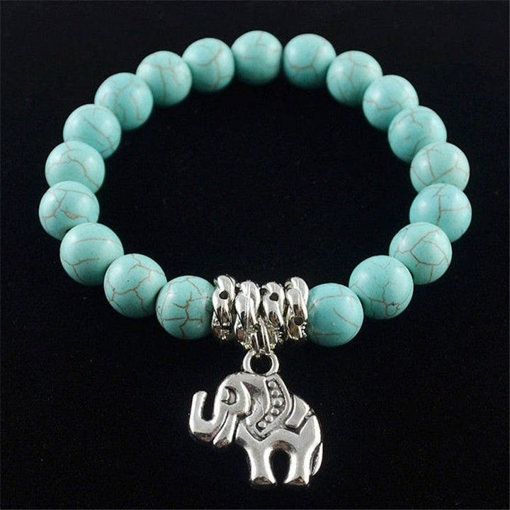 Fashion Natural Turquoise Stone Bead Tibet Silver Tone Elephant Charm Bracelet Image 1