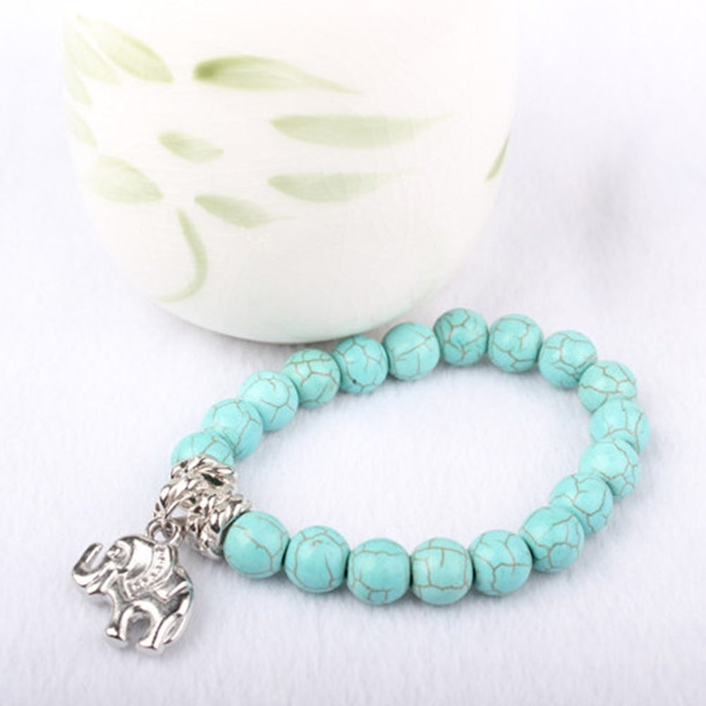 Fashion Natural Turquoise Stone Bead Tibet Silver Tone Elephant Charm Bracelet Image 8