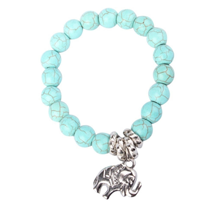 Fashion Natural Turquoise Stone Bead Tibet Silver Tone Elephant Charm Bracelet Image 9