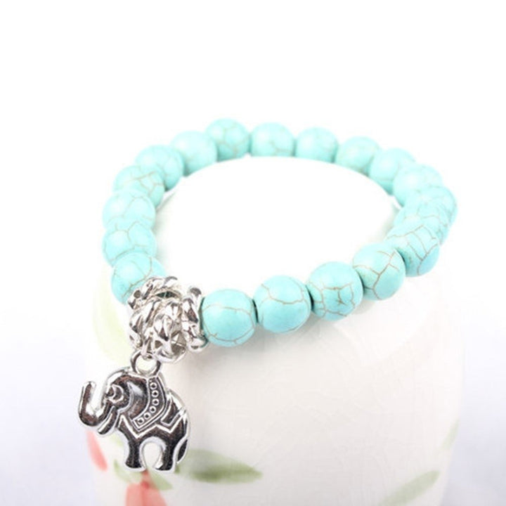 Fashion Natural Turquoise Stone Bead Tibet Silver Tone Elephant Charm Bracelet Image 10