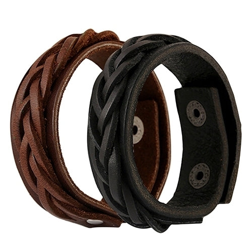 Mens Cool Classic Style Knitted Leather Bangle Punk Wristband Cuff Bracelet Image 2