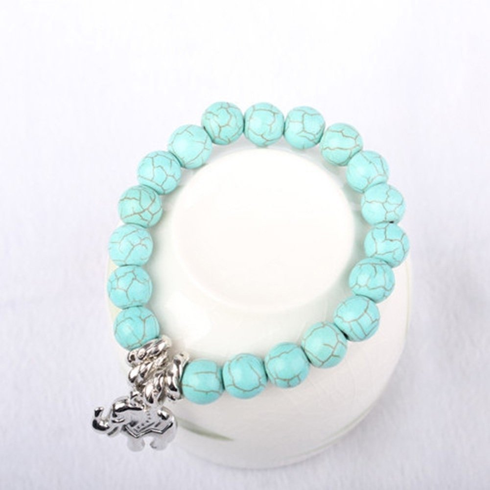 Fashion Natural Turquoise Stone Bead Tibet Silver Tone Elephant Charm Bracelet Image 11