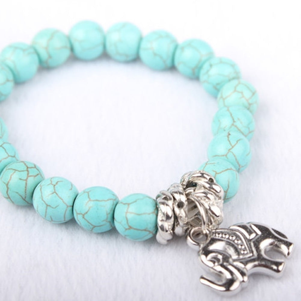 Fashion Natural Turquoise Stone Bead Tibet Silver Tone Elephant Charm Bracelet Image 12