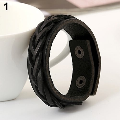 Mens Cool Classic Style Knitted Leather Bangle Punk Wristband Cuff Bracelet Image 6