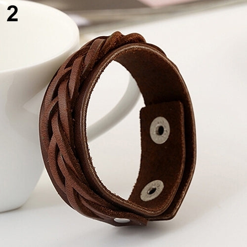 Mens Cool Classic Style Knitted Leather Bangle Punk Wristband Cuff Bracelet Image 7