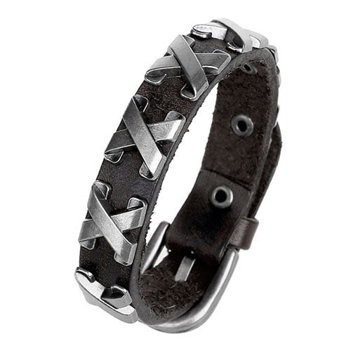 Womens Mens Punk Stylish Leather Bangle Alloy Wristband Cuff Bracelet Jewelry Image 4