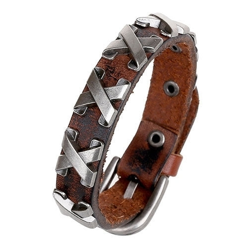 Womens Mens Punk Stylish Leather Bangle Alloy Wristband Cuff Bracelet Jewelry Image 6