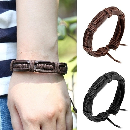 Women Men Classic Knitted Leather Bangle Wristband Cuff Bracelet Punk Jewelry Image 2