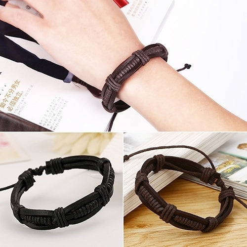 Women Men Classic Knitted Leather Bangle Wristband Cuff Bracelet Punk Jewelry Image 3