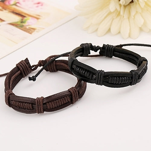 Women Men Classic Knitted Leather Bangle Wristband Cuff Bracelet Punk Jewelry Image 4